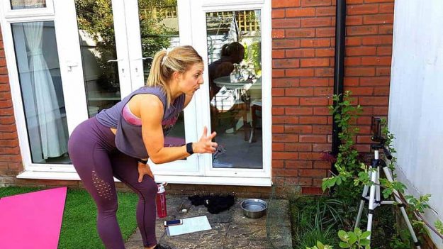 Personal Trainer Judith teaches online bootcamp from her garden Personal Trainer Judith teaches online bootcamp from her garden